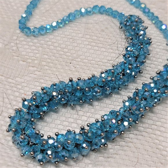 Twinkling Glass Bead Necklace Beautiful Sky Blue - Picture 1 of 9